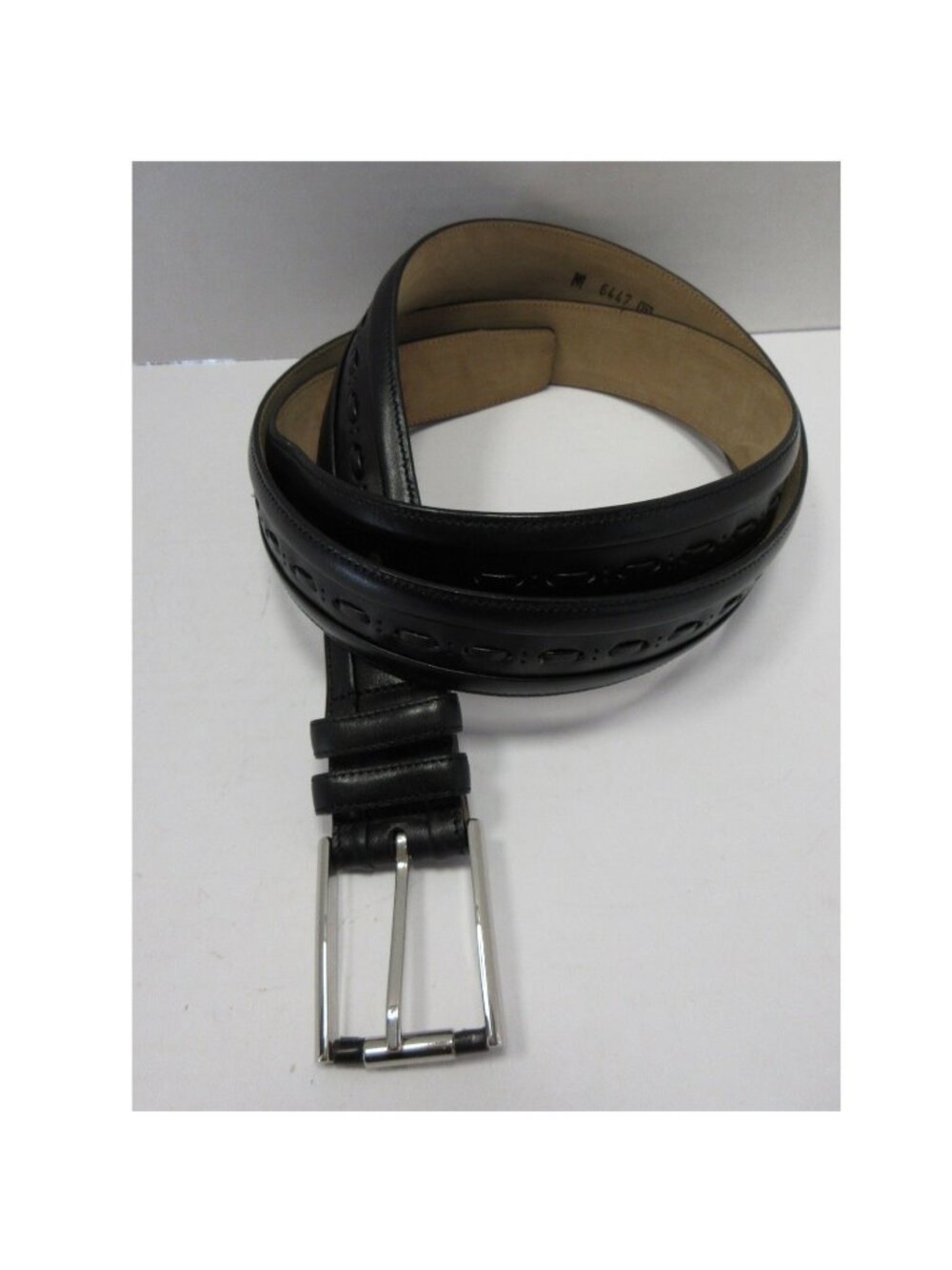 Mezlan Belt 44 Leather Dress Silver Tone Buckle Luxury Made In Spain